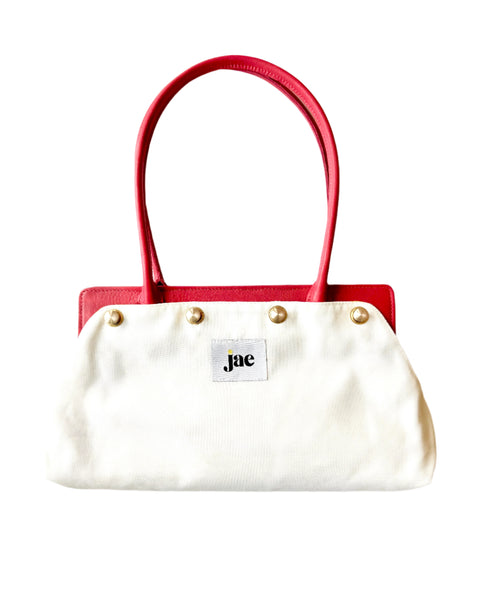Sample: jae Red Leather Shoulder Bag handle